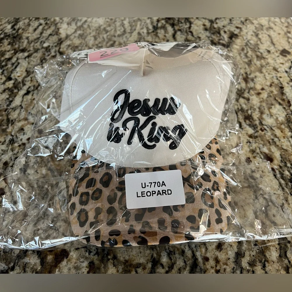 New Jesus is King Leopard Print Cap with Embroidered Text - Picture 7 of 7